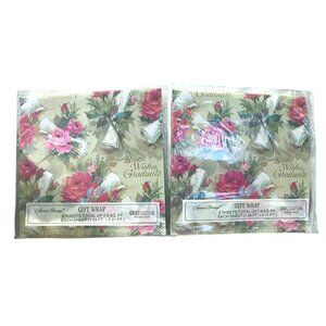 Vintage American Greetings Gift Wrap Graduate NEW Floral 2 Packages